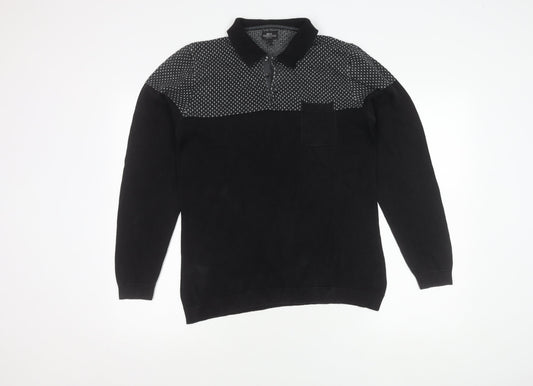 Next Men's Black Pullover Jumper, Medium Size, Collared Neckline