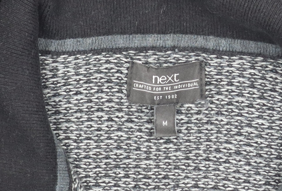 Next Men's Black Pullover Jumper, Medium Size, Collared Neckline