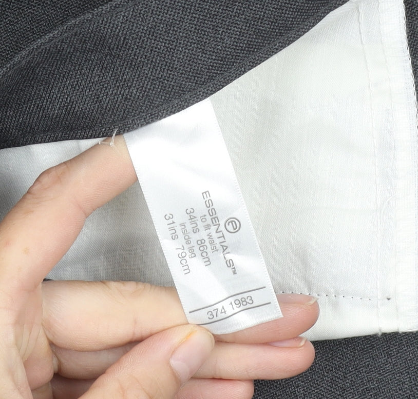 Essentials Men's Grey Dress Pants Size 34 Regular Fit