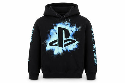 Front view of H&M girls’ black playstation pullover hoodie 9-10 years