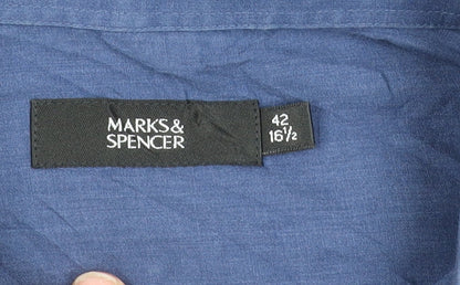 Marks and Spencer Blue Men's Long Sleeve Shirt 16.5