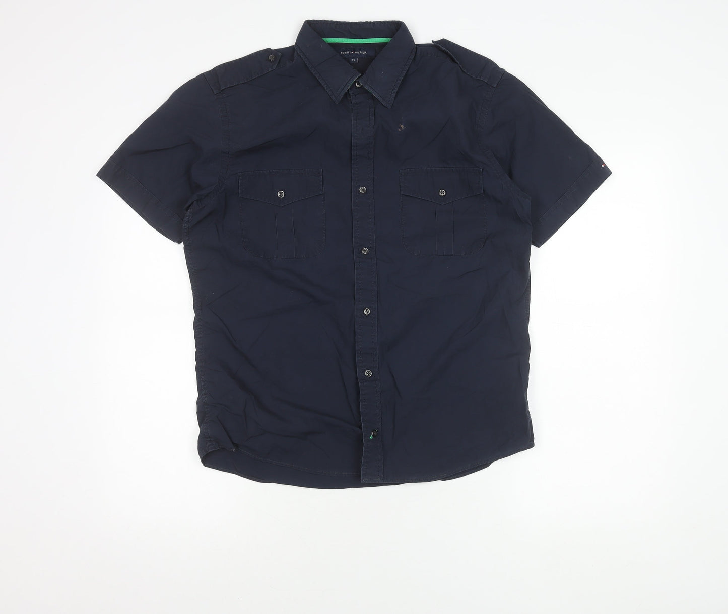 Men's Blue Short Sleeve Button-Up Shirt