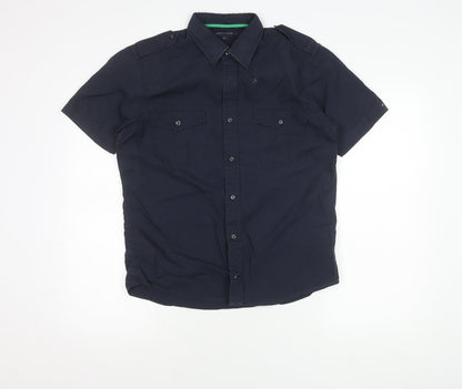 Men's Blue Short Sleeve Button-Up Shirt