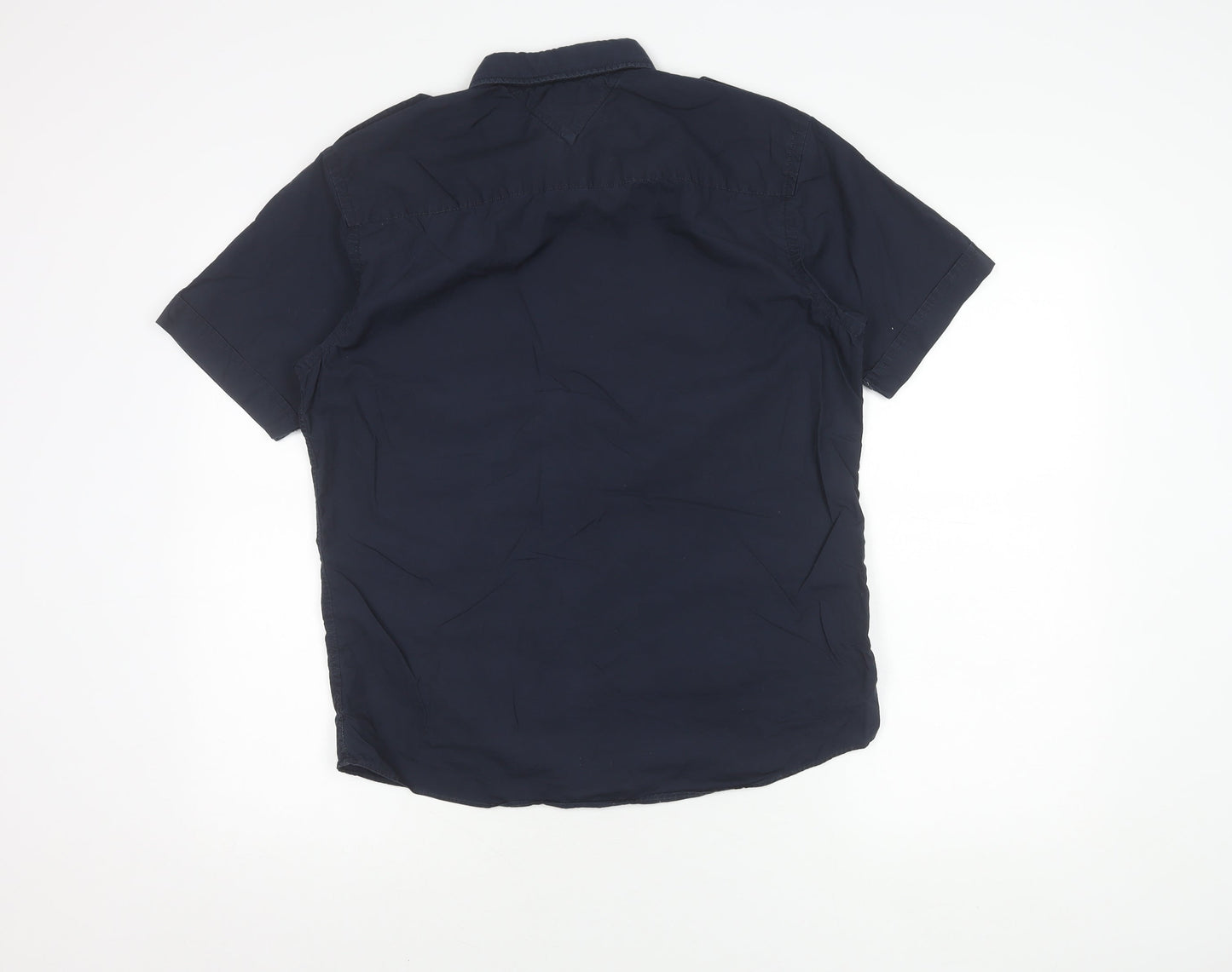 Men's Blue Short Sleeve Button-Up Shirt