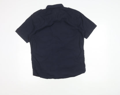 Men's Blue Short Sleeve Button-Up Shirt