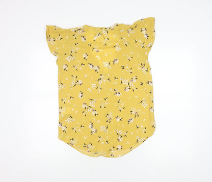 H&M Women's Yellow Floral Blouse Size 8 V-Neck