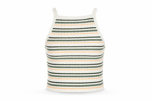 Front view of H&M Women's Multicoloured Striped Cropped Tank Top