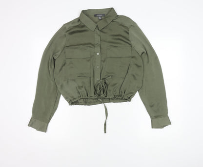 Primark Women's Green Cropped Button-Up Shirt Size 14