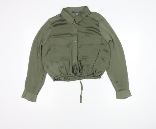 Primark Women's Green Cropped Button-Up Shirt Size 14