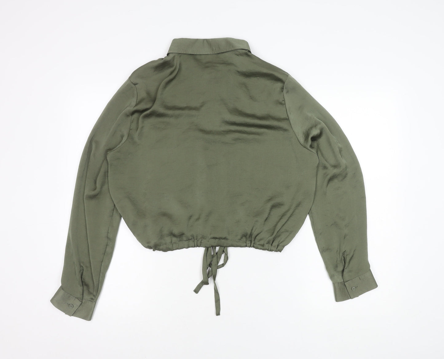 Primark Women's Green Cropped Button-Up Shirt Size 14