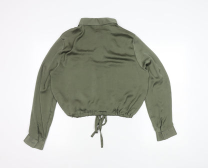Primark Women's Green Cropped Button-Up Shirt Size 14