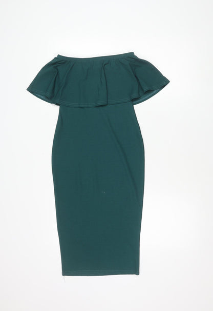 Missguided Green Off the Shoulder Dress - Size 6