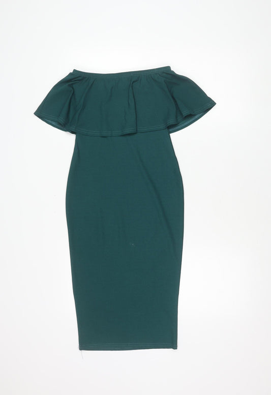 Missguided Green Off the Shoulder Dress - Size 6