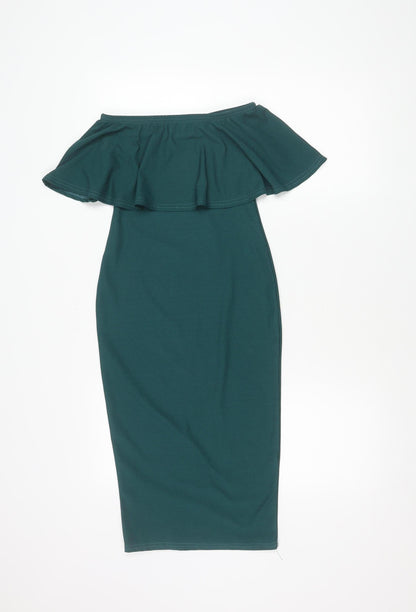 Missguided Green Off the Shoulder Dress - Size 6