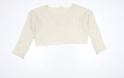Urban Outfitters Women's Ivory V-Neck Pullover Jumper - M