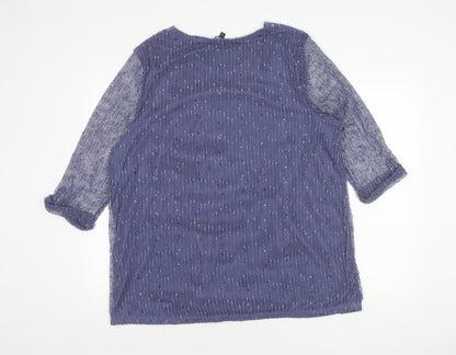 Bonmarché Women Blue 3/4 Sleeve V-Neck Top 22