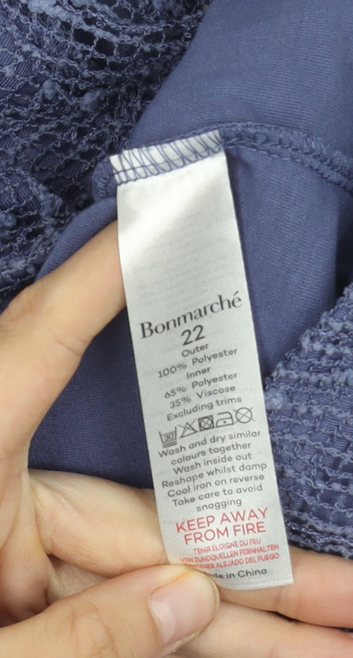 Bonmarché Women Blue 3/4 Sleeve V-Neck Top 22