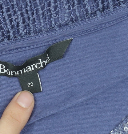 Bonmarché Women Blue 3/4 Sleeve V-Neck Top 22