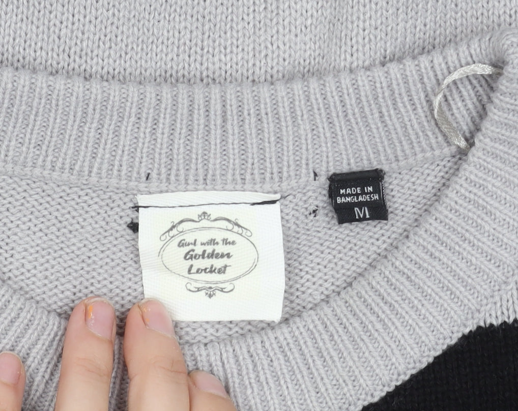 Girl with the Golden Locket Women's Grey Floral Jumper, Size M