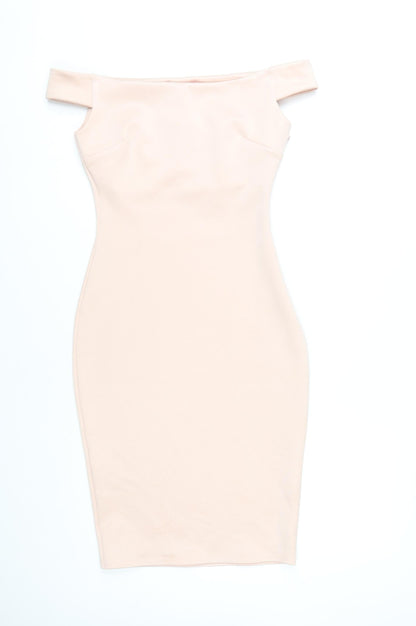 Goddess London Beige Bodycon Dress, Women's Off Shoulder Size 10