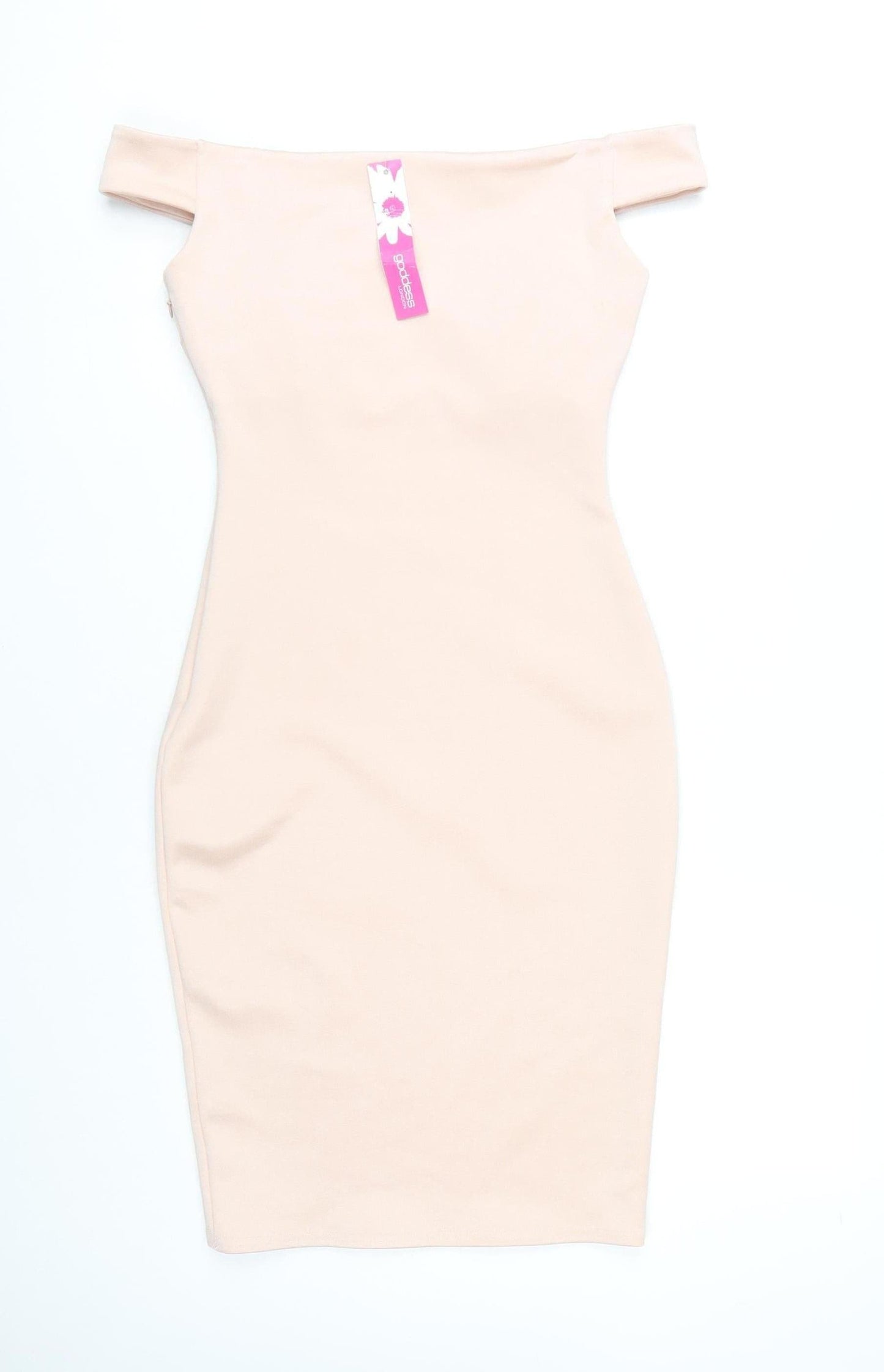 Goddess London Beige Bodycon Dress, Women's Off Shoulder Size 10