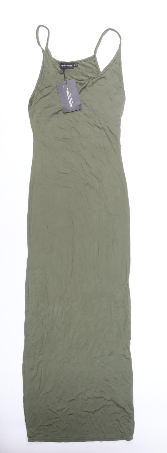 PrettyLittleThing Women's Green Slip Dress Size 10
