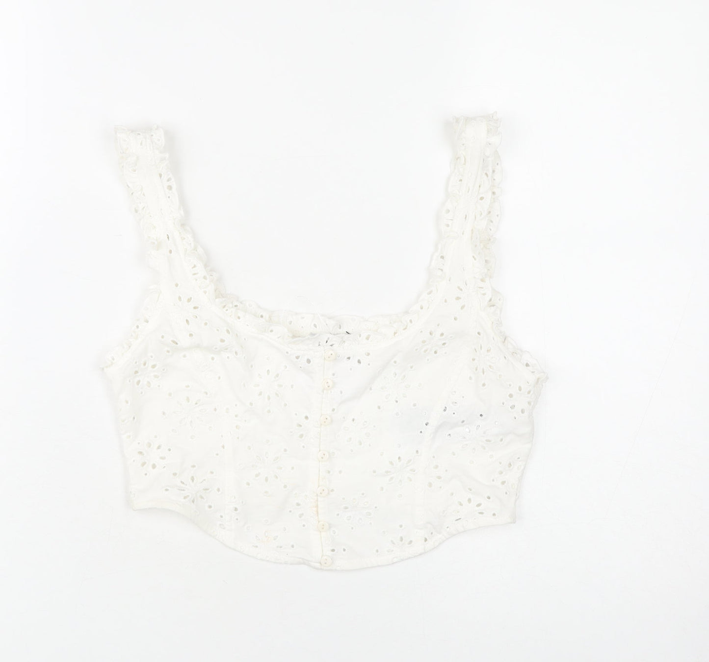 Bershka Women's White Cotton Cropped Camisole Blouse S Lace