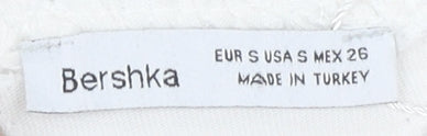 Bershka Women's White Cotton Cropped Camisole Blouse S Lace