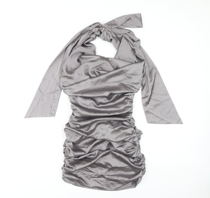 PrettyLittleThing Women's Grey Halter Bodycon Dress Size 8