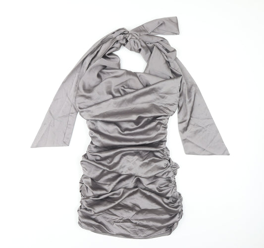 PrettyLittleThing Women's Grey Halter Bodycon Dress Size 8