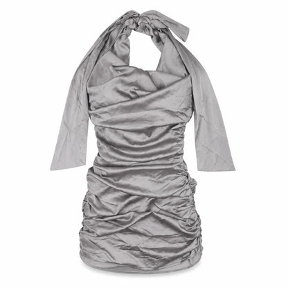 Front view of PRETTYLITTLETHING Women's Grey Halter Bodycon Dress, size 8