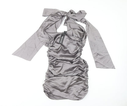 PrettyLittleThing Women's Grey Halter Bodycon Dress Size 8
