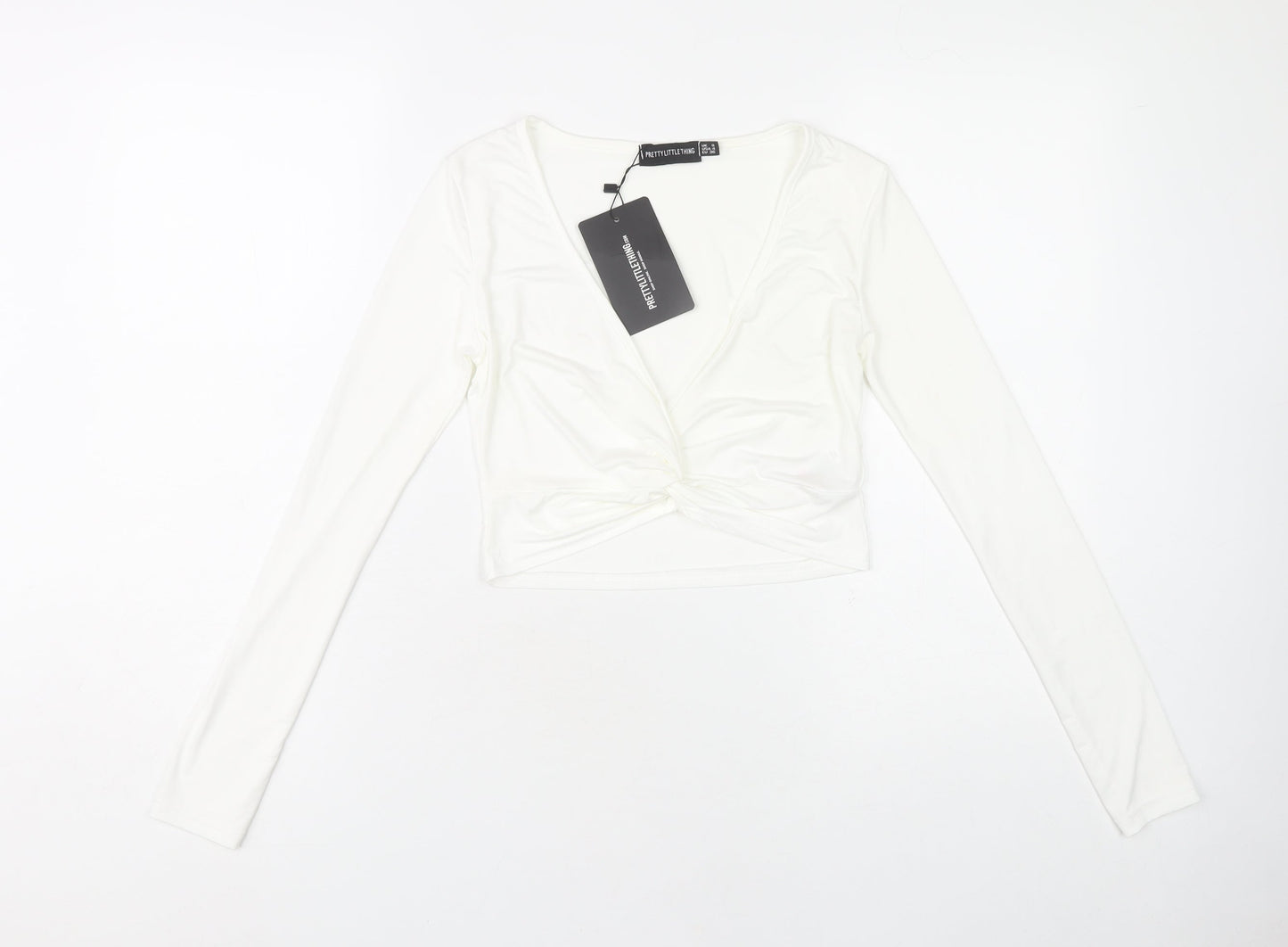 Womens UK Size 8 PRETTYLITTLETHING White Wrap Blouse