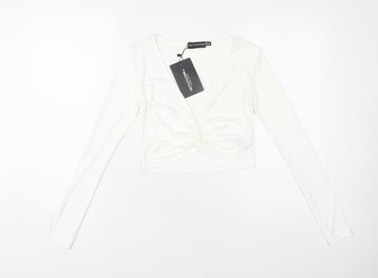 PrettyLittleThing Women's White Wrap Long Sleeve Top Size 8