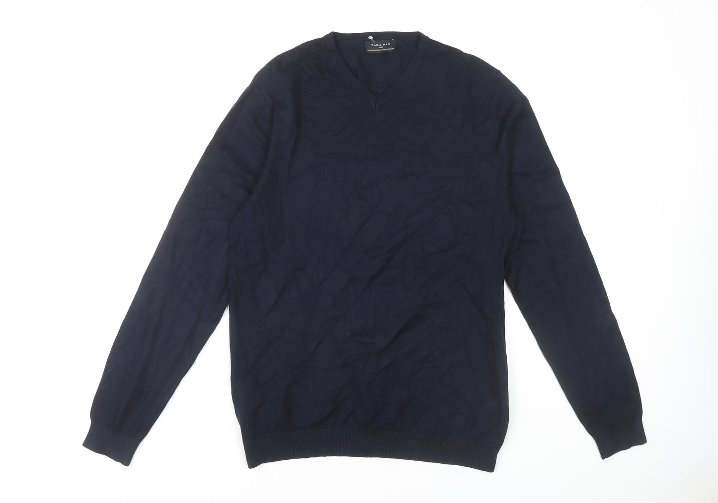 Zara Man Blue Pullover Jumper V-Neck M