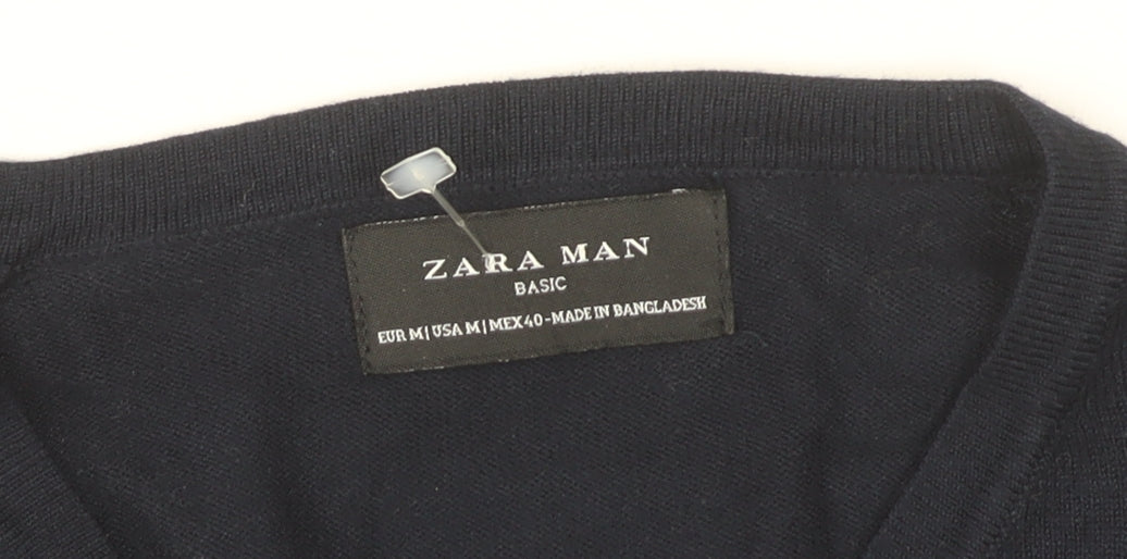 Zara Man Blue Pullover Jumper V-Neck M