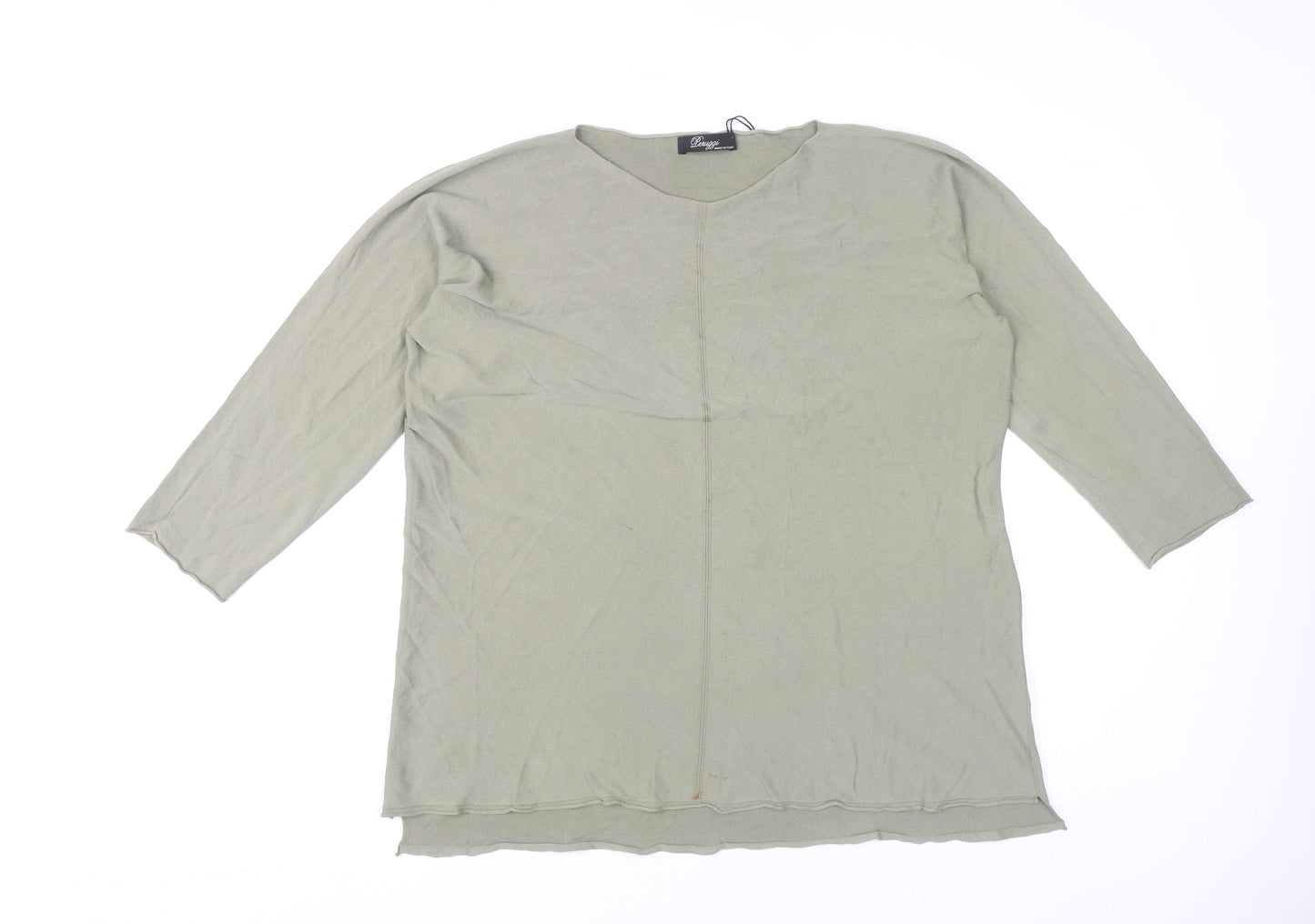Peruzzi Women's Green Knit Top L - 3/4 Sleeve, Round Neck