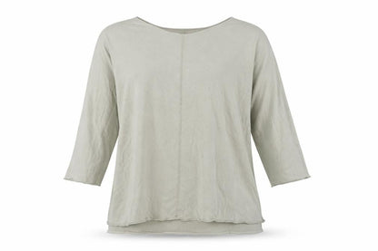 Front view of Peruzzi Women's Green Knit Top L - 3/4 Sleeve, Round Neck