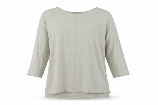 Front view of Peruzzi Women's Green Knit Top L - 3/4 Sleeve, Round Neck