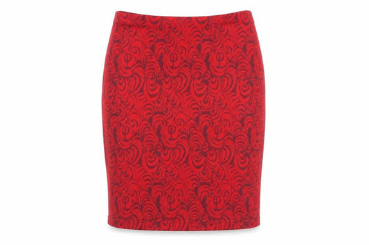 Front view of Adini Women's Red Geometric Pencil Skirt, size S