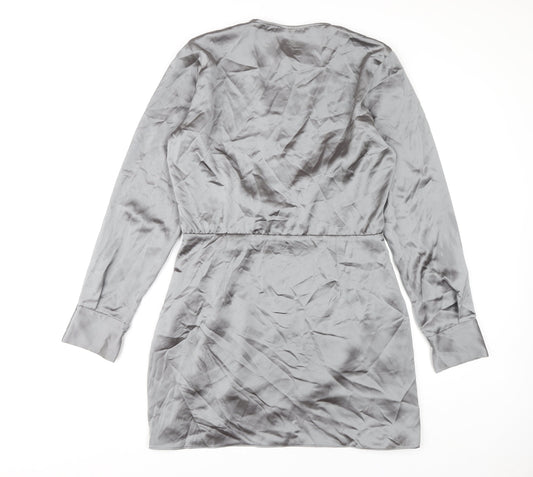 Zara Women’s Grey Wrap Dress, Size 14, Satin