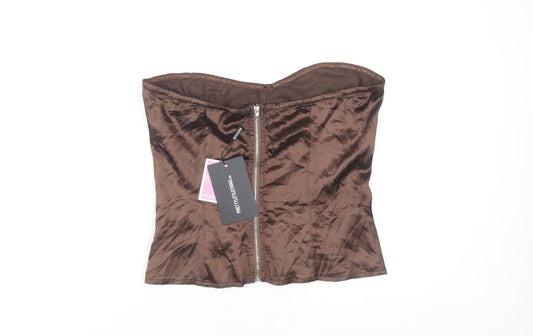PrettyLittleThing Brown Sleeveless Corset-Style Camisole Size 12 Sweetheart