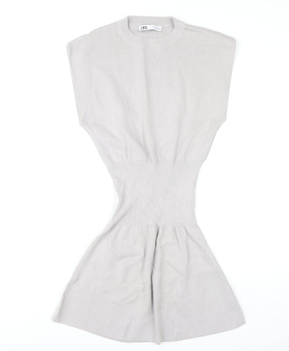 Zara Grey Crew Neck Dress, Size S, Viscose Blend