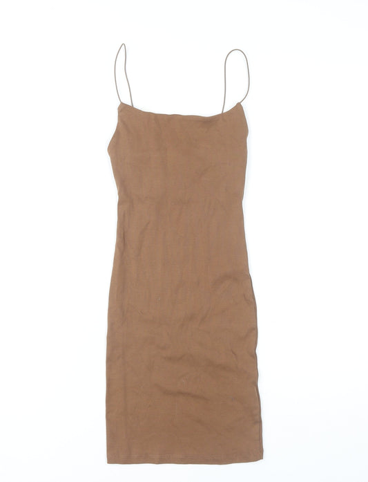 Pull&Bear Women's Brown Slip Dress XS - Casual Summer