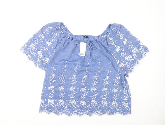 F&F Women's Blue Floral Embroidered Blouse Size 18