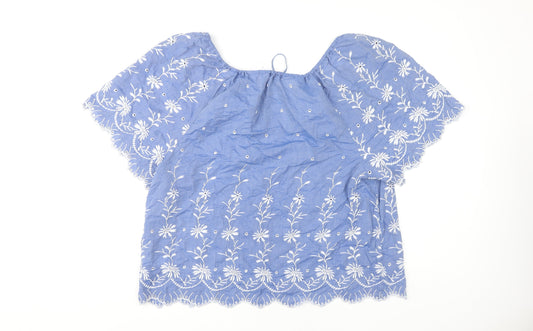 F&F Women's Blue Floral Embroidered Blouse Size 18