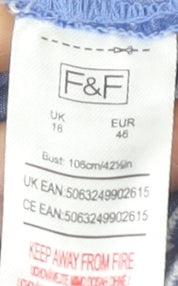 F&F Women's Blue Floral Embroidered Blouse Size 18