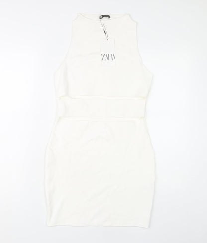 Zara Women’s White Bodycon Dress L Party Sleeveless