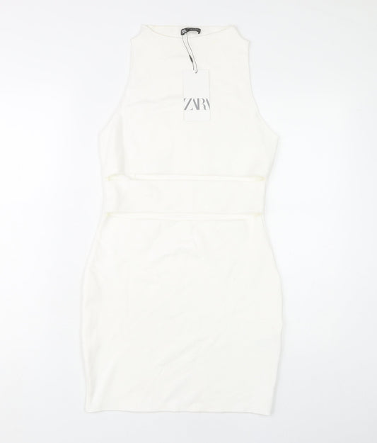 Zara Women’s White Bodycon Dress L Party Sleeveless