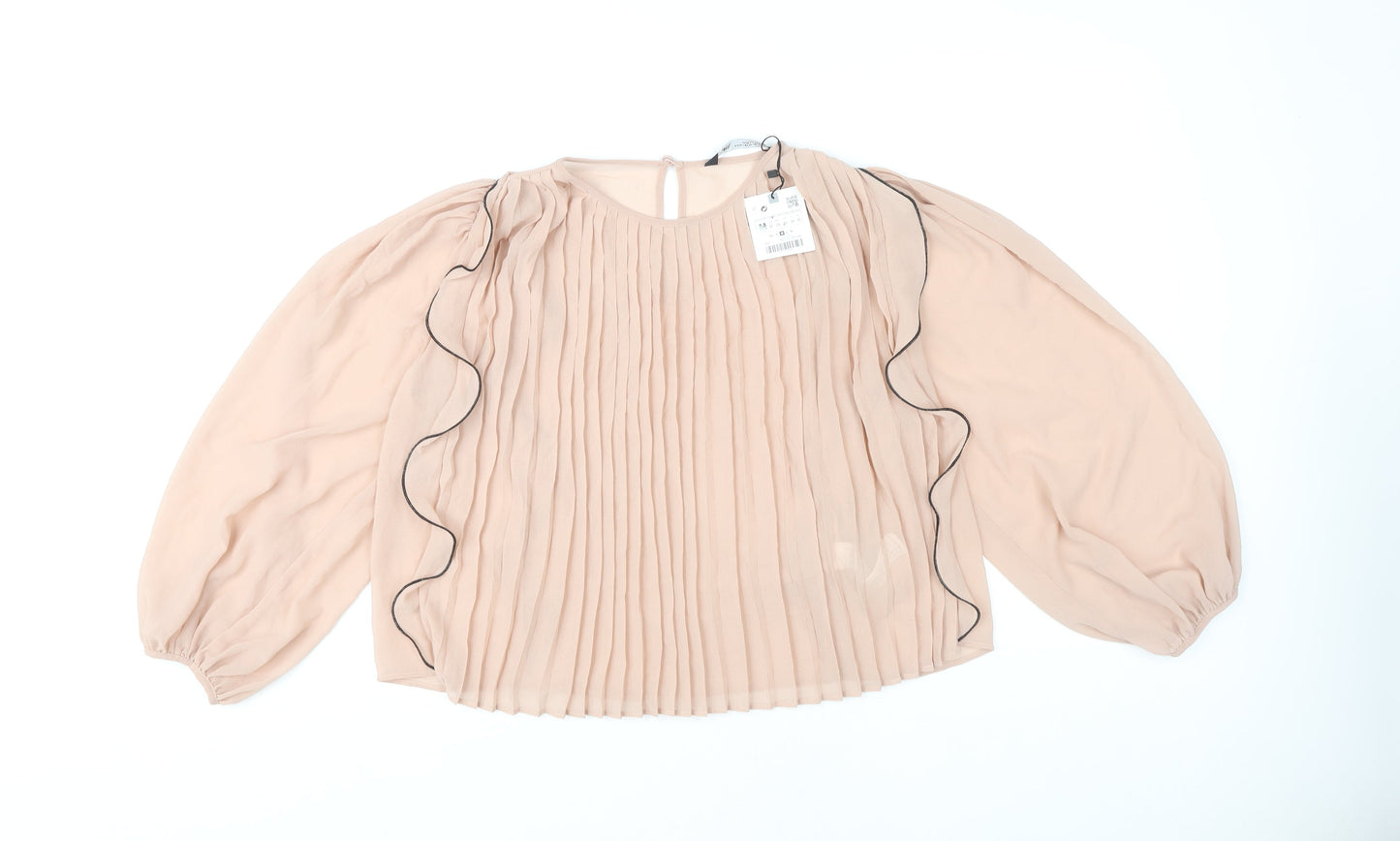 Womens UK Size 12 Zara Beige Basic Blouse